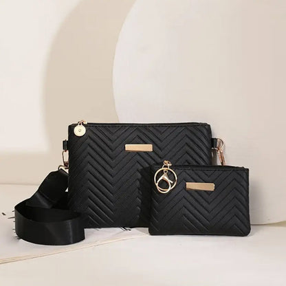 📢📢50% OFF !! ⏰Women Wave Embossed Crossbody Bag Set Wide Strap Commuter Shoulder Bag