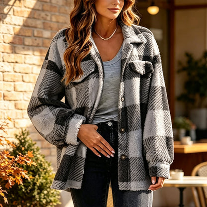 ⏰This week's hot sales - save 69% 🍂Autumn Early Bird Sale--Women's Plaid Button-Down Cozy Jacket