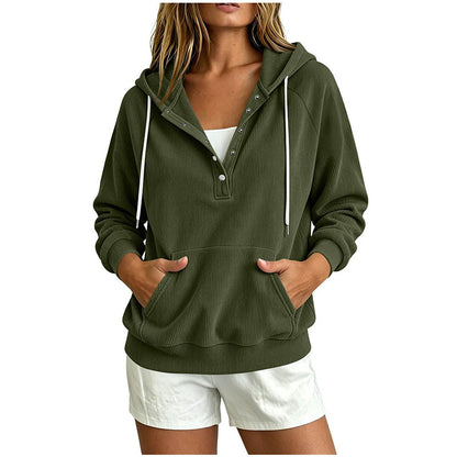 🔥New Hot Sales - save 50%😍Women's Corduroy Half-Button Hooded Sweatshirt