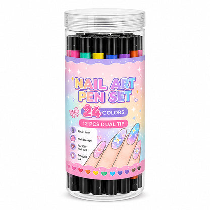 ⏳LAST DAY SALE ONLY ￡7.99!!💕🎁24 Colors Dual Ended Nail Art Pens Set