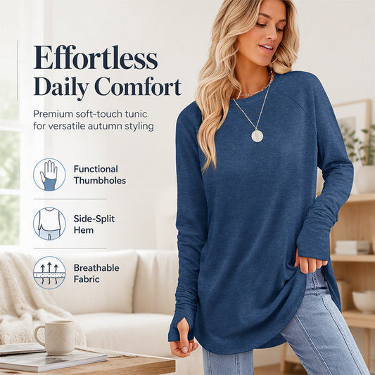 💖This week's Hot Sales - Only ￡13.99✨🍂Women's Casual Crewneck Long Sleeve Top With Thumb Holes and Curved Hem