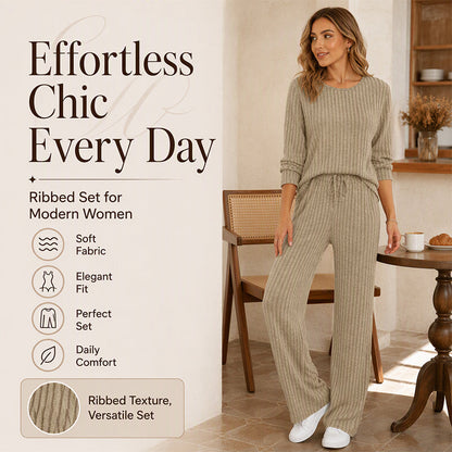 🔥🖤Black Friday Sale:50% OFF🖤👍✨Women's 2026 UK Ribbed Knit Top & Straight Pants Set