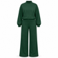 Women's Casual Two-Piece Knit Lounge Set with Mock Neck Long Sleeve Sweatshirt and High-Waisted Wide-Leg Pants