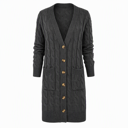 Women's Long Single Breasted Knitted Cardigan Sweater Casual Outerwear Coat for Autumn and Winter