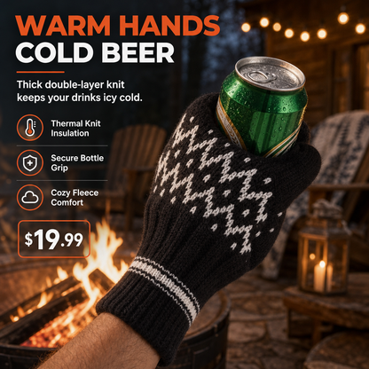 🌲Xmas Hot Sales - 49% OFF🎁🍺Knit Beer Mitt Drinking Glove for Holding Beer Bottles and Cans