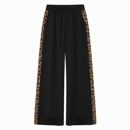 Women's Casual Sports Wide Leg Pants with Elastic Waist and Contrast Color