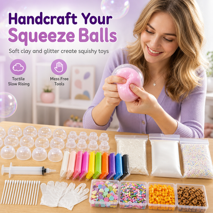 🔥50% OFF NOW! DIY Squeeze Ball Making Kit with colorful clay & sparkling fillers, leak-proof slow-rising fun, no-mess craft for kids 🎨🧪✅💥