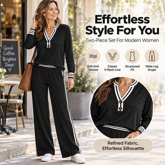 ⏳LAST DAY SALES - 60% OFF🔥Women's Striped Long Sleeve Top & Wide-Leg Pants Set